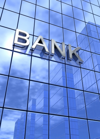 Blue mirrors building - Bank vertical conceptの写真素材