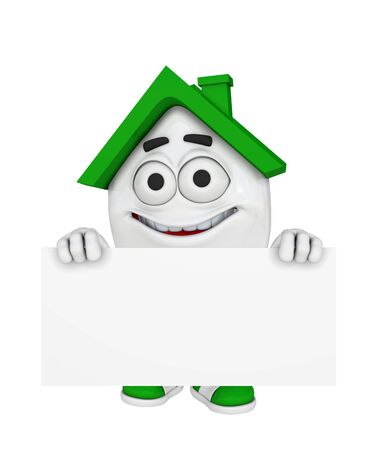 3D house with billboard - Greenの写真素材