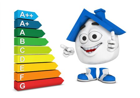 Small 3D House Blue - Super Energy Efficiencyの写真素材