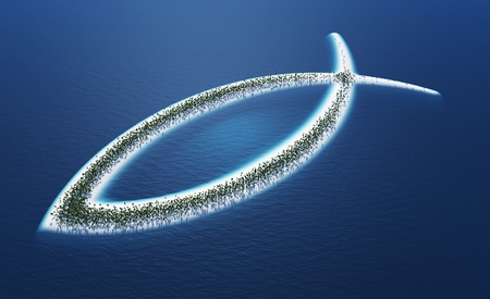 Ichthys fish symbol - island conceptの写真素材