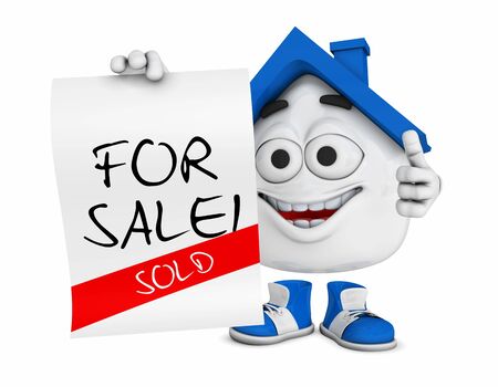 Small 3D Blue House - For Sale - Soldの写真素材