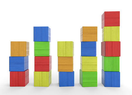 Five colorful towers out of blocksの写真素材