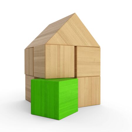 Wood bricks House Concept green 5の写真素材