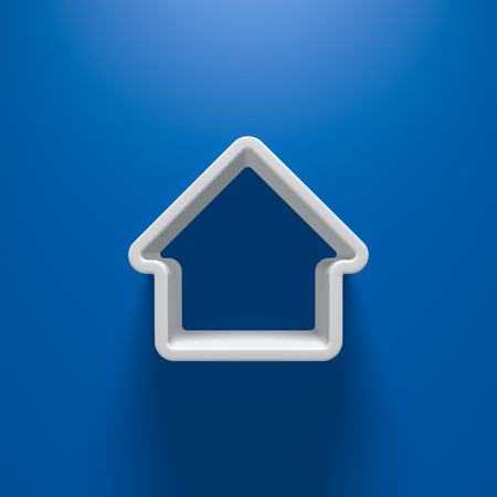 3D Illustration - White house silhouette with light above on blue backgroundの写真素材