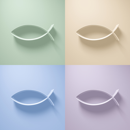 3D Illustration - Collection of Ichthys fish symbolsの写真素材