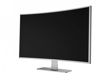 3D Illustration - Silver curved Flat TV on white Backgroundの写真素材