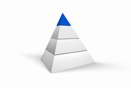 3D Illustration - White pyramide on white background with blue topの写真素材