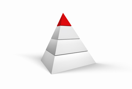 3D Illustration - White pyramide on white background with red topの写真素材