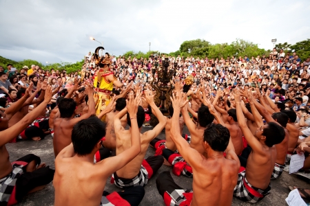BALI - DECEMBER 30  traditional Balinese Kecak and Fire dance at Uluwatu Temple  on DECEMBER 30, 2012, Bali, Indonesiaのeditorial素材