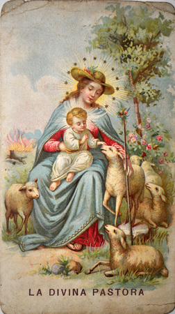 pious stamp, Spain ca 1920, Holy Shepherdessのeditorial素材