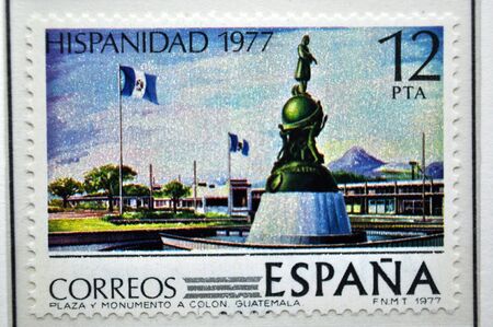 Commemoration Day of the Hispanidad, 1977, postage stamp, Spainのeditorial素材
