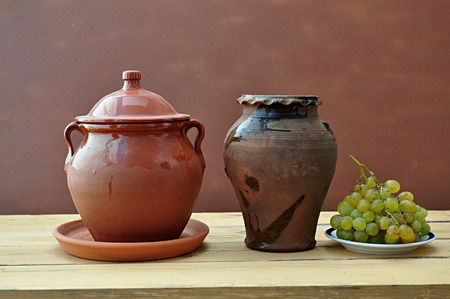 vegetables and clay potの写真素材