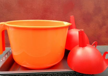 Jar and plastic funnelsの写真素材