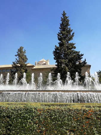 Public park with fountain in Granada, Spainの写真素材
