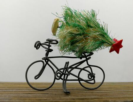 transporting the Christmas tree by bicycleの写真素材