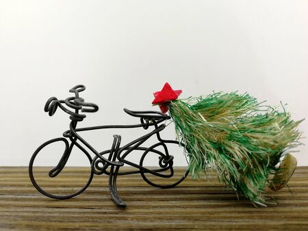 transporting the Christmas tree by bicycleの写真素材