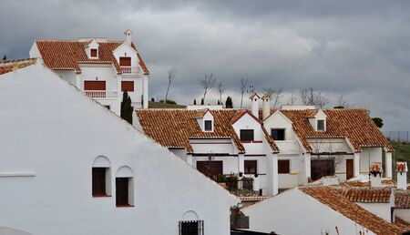 white houses with tiles on a winter dayの写真素材