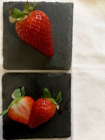 strawberries on blackboardの写真素材