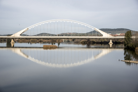 Lusitania bridge over Guadiana river in Merida Spainの写真素材