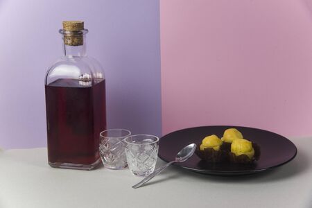 berries liquor and fine pastry dessertの写真素材
