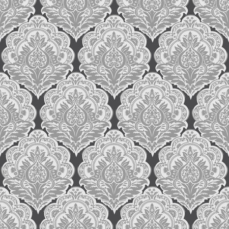 Scalloped floral bouquet seamless vector design in graysのイラスト素材