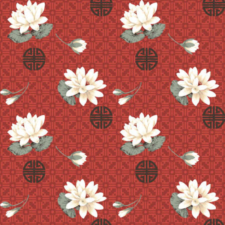Asian seamless vector design with peoniesのイラスト素材