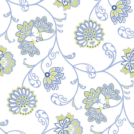 Jacobean seamless vector design, Cool color comboのイラスト素材