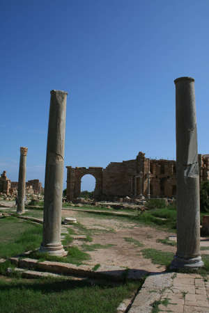 the ancient ruins of roman leptis magna in libya の写真素材