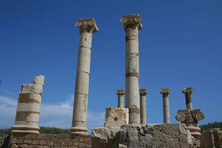 the ruins of ancient roman leptis magna in libyaの写真素材