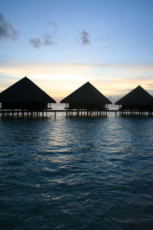waterbungalows at maldives, at nightの写真素材