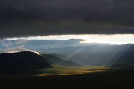 view at ngorongoro crater in tanzania, africa, at early morningの写真素材