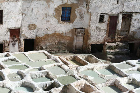 Leather tanning in Fes, Moroccoの写真素材
