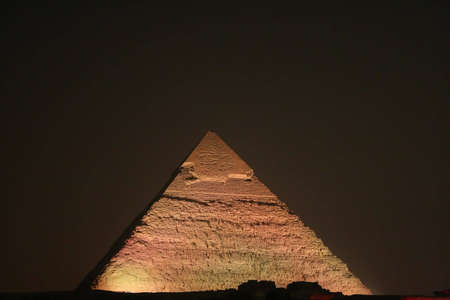 pyramids of giza at night の写真素材