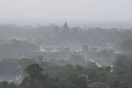 areal view at Angkor Wat in Cambodia at early morningの写真素材