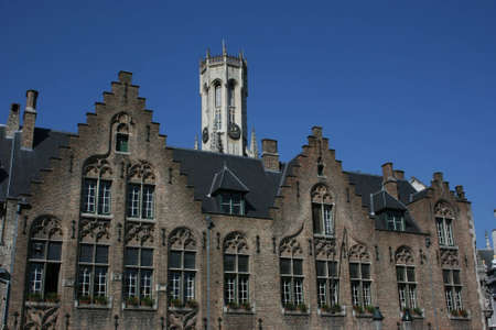 historic buildings at maket square in Brugge, Belgiumの写真素材