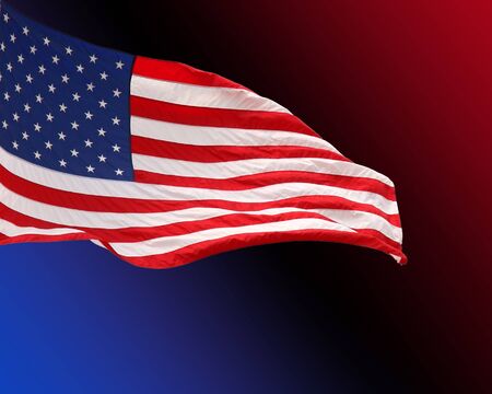 American flag isolated against a blue black and red background