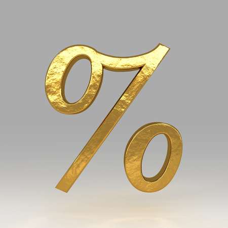 Golden percent sign. Realistic 3d renderingの写真素材