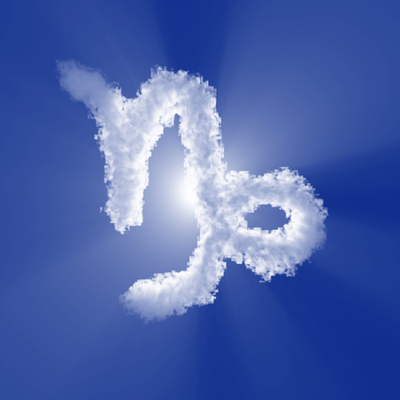 Capricorn cloud Zodiac sign with volume light on blue sky and sun. 3d illustrationの写真素材
