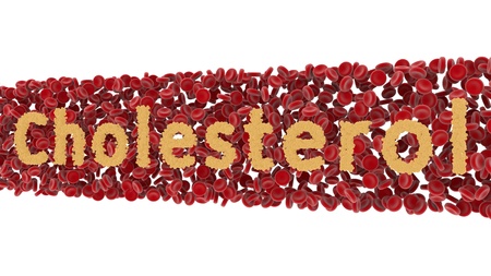 Cholesterol yellow cells and blood red cells. Isolated 3d renderingの写真素材