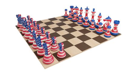 Norht Korea and USA conflict. Chessboard concept on white background. Isolated 3d illustrationの写真素材