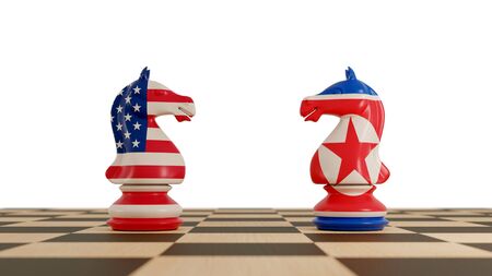 America North Korea conflict. Chess concept. Isolated 3d illustrationの写真素材