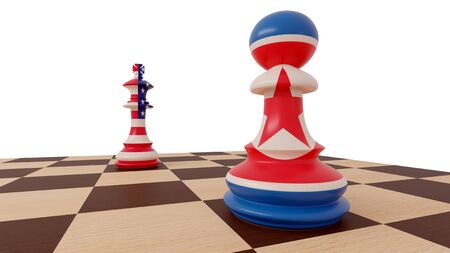 America North Korea conflict. Chess concept. 3d illustrationの写真素材