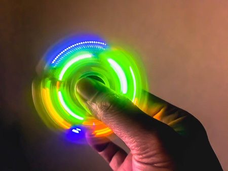 Light spinning on handの写真素材
