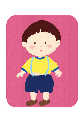 cute little boy cartoon character vector illustration design over a pink backgroundの写真素材