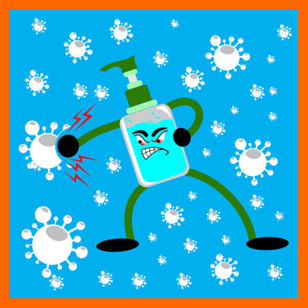 vector illustration of hand sanitizer capable of killing germs and bacteria, including the virus. suitable for posters about the dangers of the viruses.のイラスト素材