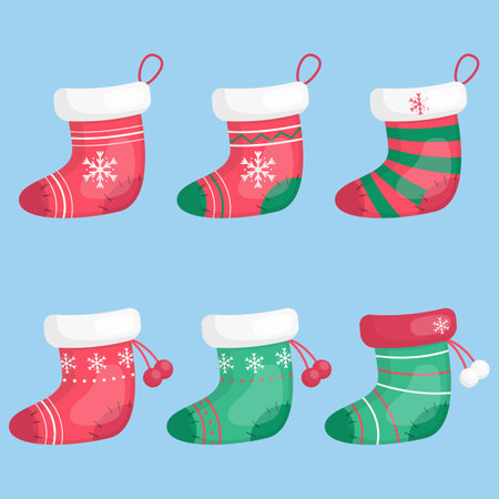 variety of christmas socks, vector illustrationのイラスト素材