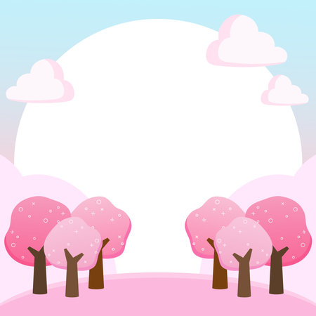 pink forest in spring theme frame in square size, vector illustrationのイラスト素材