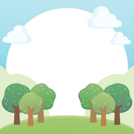green forest in summer theme frame in square size, vector illustrationのイラスト素材
