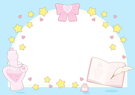 learning and making love potion in sorcery class theme frame, vector illustrationのイラスト素材