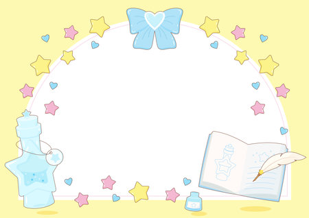 learning and making elixir potion in sorcery class theme frame, vector illustrationのイラスト素材